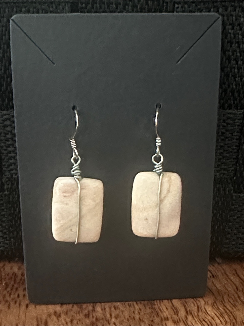 Handcrafted pale pink Stone Wire-Wrap Dangle Earrings